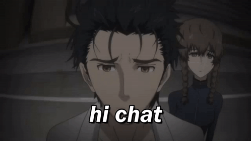A Cartoon Character Says Hi Chat In Front Of Another Character GIF
