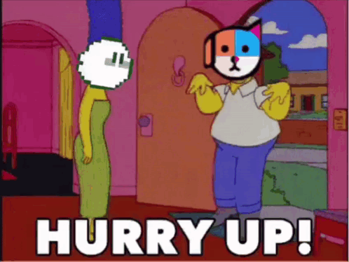 A Cartoon Character Says Hurry Up Next To A Cartoon Character GIF