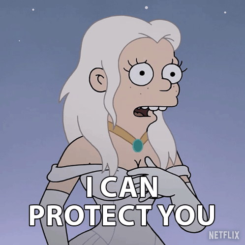 A Cartoon Character Says " I Can Protect You " While Wearing A White Dress GIF