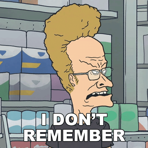 A Cartoon Character Says " I Don 'T Remember " In Front Of Toilet Paper GIF