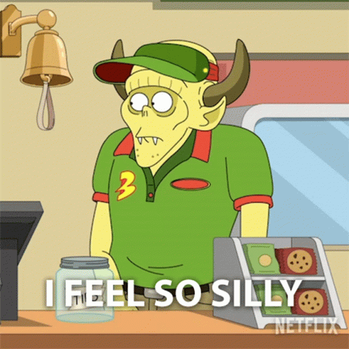 a cartoon character says i feel so silly next to a netflix logo
