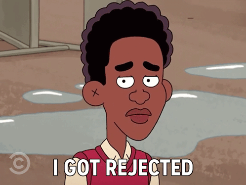 A Cartoon Character Says " I Got Rejected " In Front Of A Puddle Of Water GIF