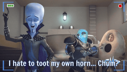 A Cartoon Character Says " I Hate To Toot My Own Horn " GIF