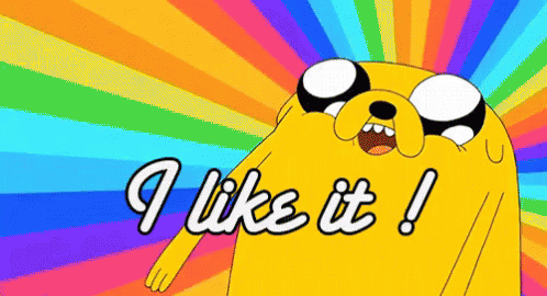 A Cartoon Character Says I Like It In Front Of A Rainbow Background GIF