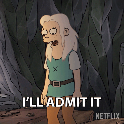 A Cartoon Character Says " I 'Ll Admit It " In Front Of A Tree GIF