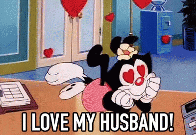 A Cartoon Character Says I Love My Husband In A Room GIF