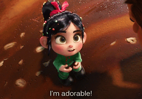 A Cartoon Character Says I 'M Adorable While Looking At Something GIF