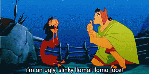 A Cartoon Character Says I 'M An Ugly Stinky Llama ! Llama Face GIF