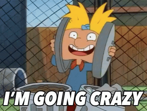 A Cartoon Character Says I 'M Going Crazy While Lifting Weights GIF