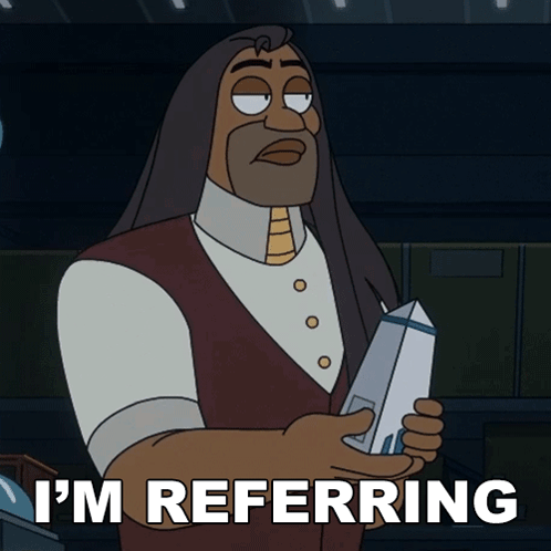 A Cartoon Character Says I 'M Referring While Holding Something GIF