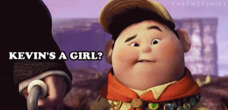 A Cartoon Character Says Kevin 'S A Girl In Black Letters GIF
