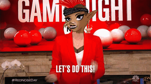 A Cartoon Character Says Let 'S Do This In Front Of A Game Night Banner GIF