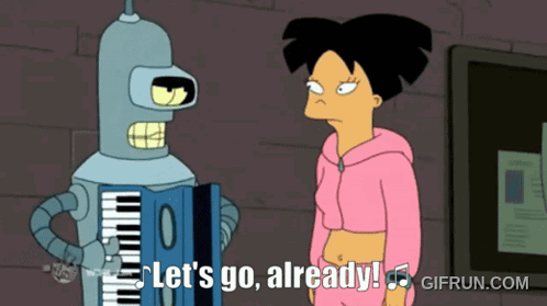 A Cartoon Character Says Let 'S Go Already In Front Of A Woman GIF