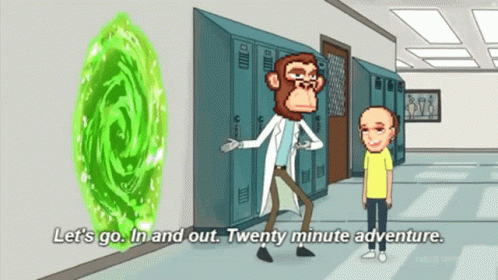 A Cartoon Character Says Let 'S Go In And Out And Twenty Minute Adventure GIF