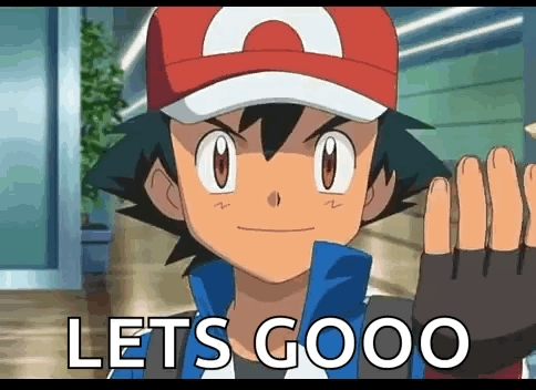 a cartoon character says let 's gooo with his hands in the air .