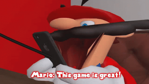 A Cartoon Character Says Mario This Game Is Great In Red Letters GIF