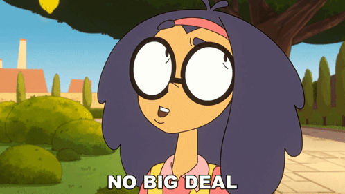 A Cartoon Character Says " No Big Deal " In Front Of A Tree GIF