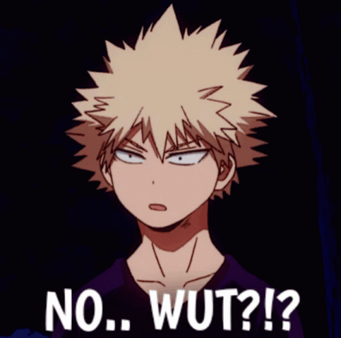 A Cartoon Character Says No Wut In White Letters On A Black Background GIF