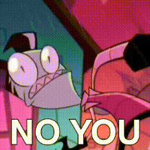 A Cartoon Character Says `` No You '' In Front Of A Purple Background . GIF