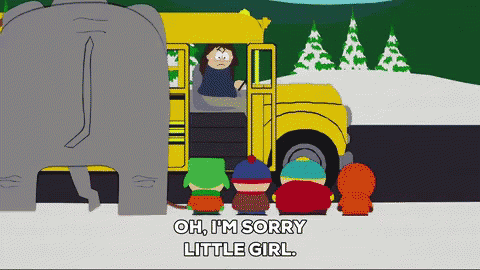 A Cartoon Character Says Oh I 'M Sorry Little Girl In Front Of A Bus GIF