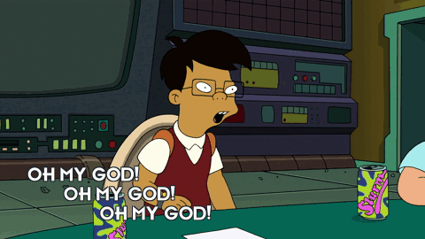 A Cartoon Character Says Oh My God In Front Of A Can Of Starburst Soda GIF