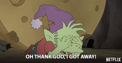 A Cartoon Character Says Oh Thank God I Got Away On Netflix GIF