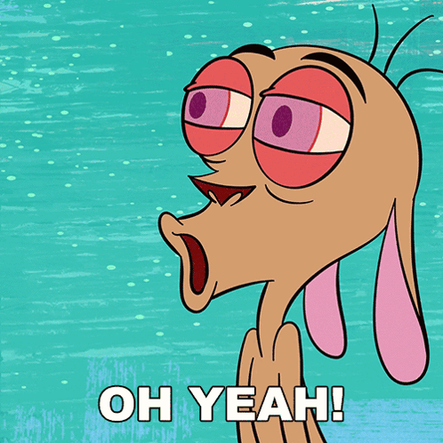 A Cartoon Character Says " Oh Yeah " In Front Of A Blue Background GIF