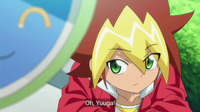 a cartoon character says " oh yuuga " in front of a clock