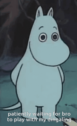 A Cartoon Character Says " Patiently Waiting For Bro To Play With My Dingaling " GIF