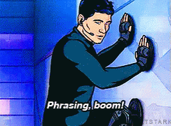 A Cartoon Character Says Phrasing Boom While Leaning On A Wall GIF