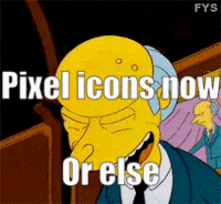 A Cartoon Character Says Pixel Icons Now Or Else .. GIF