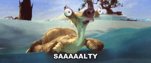 A Cartoon Character Says Saaaaalty While Swimming In The Ocean GIF