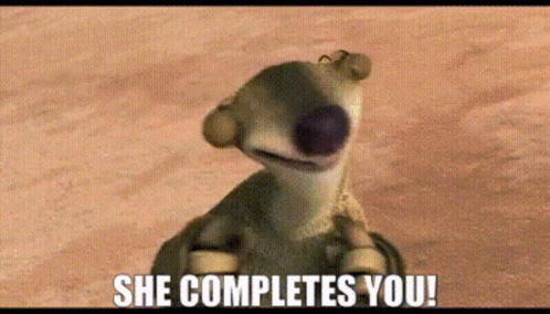 A Cartoon Character Says She Completes You While Standing In The Dirt . GIF