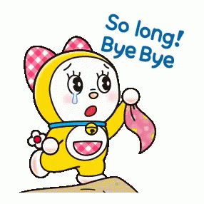 A Cartoon Character Says So Long Bye Bye While Holding A Pink Bag . GIF