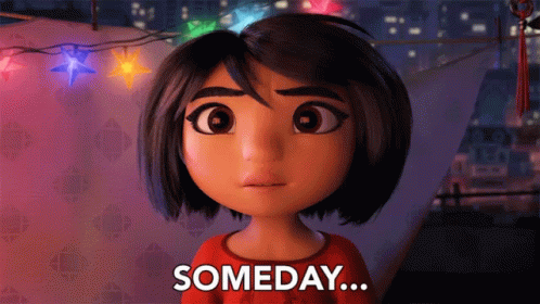 A Cartoon Character Says Someday In Front Of A Tent GIF