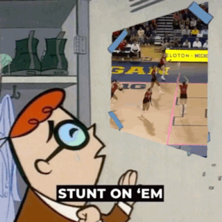 a cartoon character says stunt on ' em in front of a basketball game