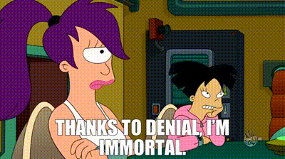 A Cartoon Character Says Thanks To Denial , I 'M Immortal GIF