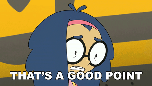 A Cartoon Character Says That 'S A Good Point With A Yellow Background GIF