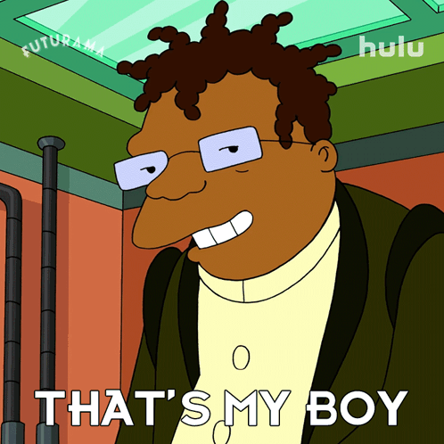 A Cartoon Character Says That 'S My Boy In Front Of A Hulu Logo GIF