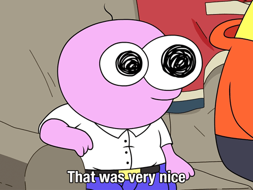 A Cartoon Character Says That Was Very Nice In A White Shirt GIF