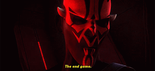 A Cartoon Character Says " The End Game " In Yellow Letters GIF