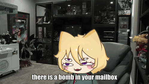 A Cartoon Character Says There Is A Bomb In Your Mailbox In A Living Room GIF