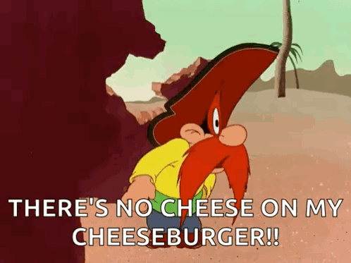 A Cartoon Character Says There Is No Cheese On My Cheeseburger . GIF