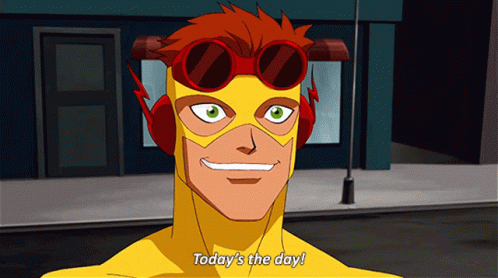 A Cartoon Character Says Today 'S The Day In Front Of A Building GIF
