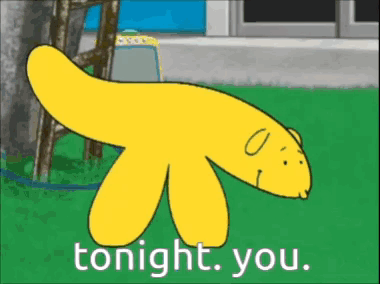 a cartoon character says tonight you while laying on the grass