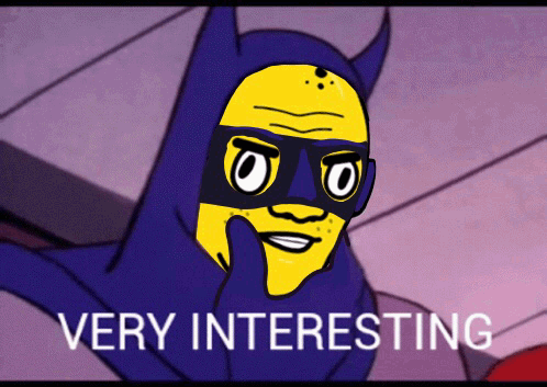 A Cartoon Character Says Very Interesting With A Yellow Face GIF