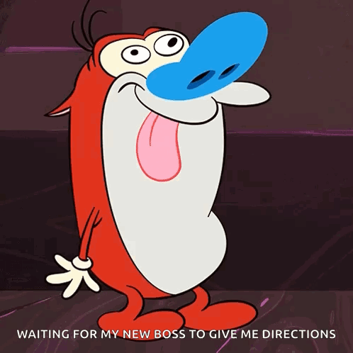 A Cartoon Character Says " Waiting For My New Boss To Give Me Directions " On The Bottom GIF