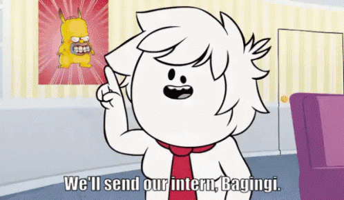 A Cartoon Character Says " We 'Ll Send Our Intern Bagini " GIF