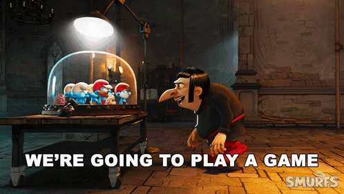A Cartoon Character Says We 'Re Going To Play A Game With Smurfs GIF