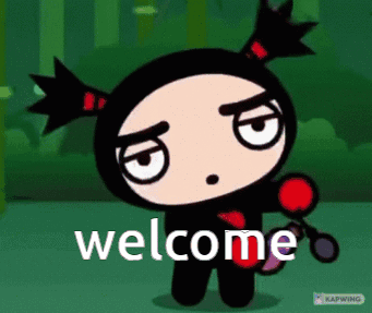 A Cartoon Character Says Welcome With A Serious Look On Her Face GIF